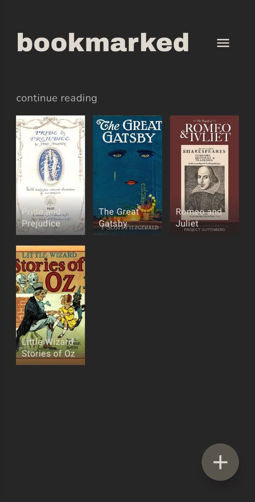 Screenshot of the ebook reader app