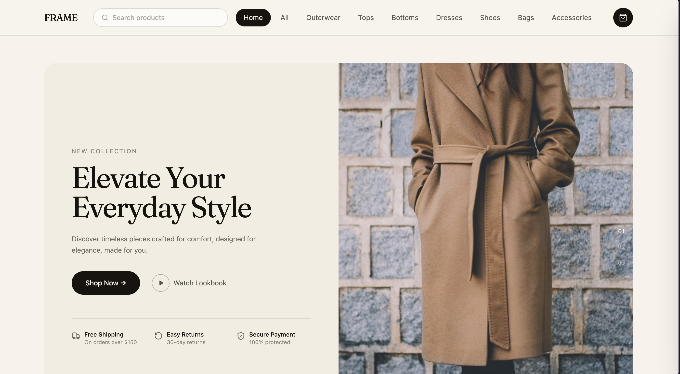 Screenshot of the clothing store